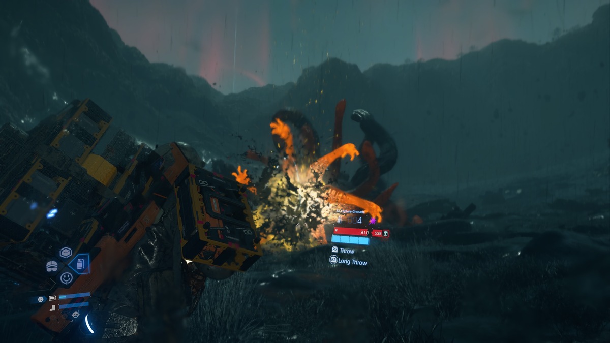 Death Stranding 2 capture BTs EX Capture Grenade: Sam fighting a Catcher.