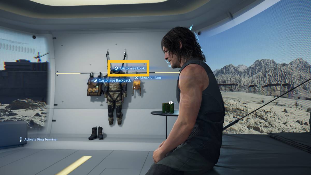 Death Stranding 2 change suit color: Sam in his Private Room.