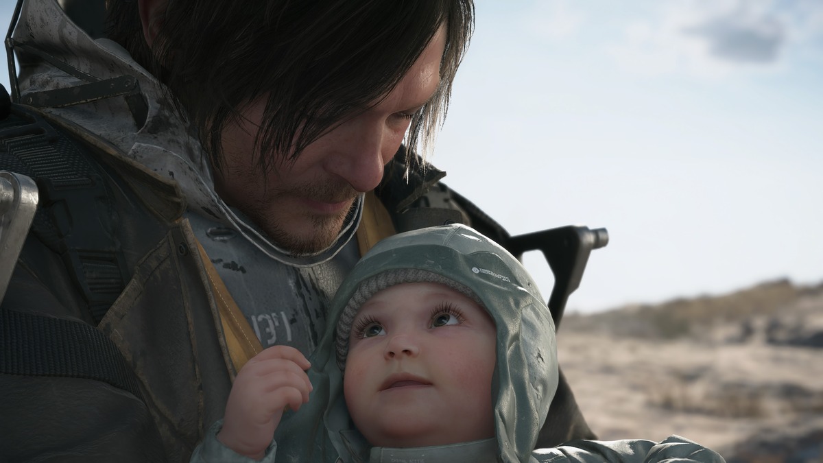 Death Stranding 2 DOOMS birthday: Sam holding Lou.