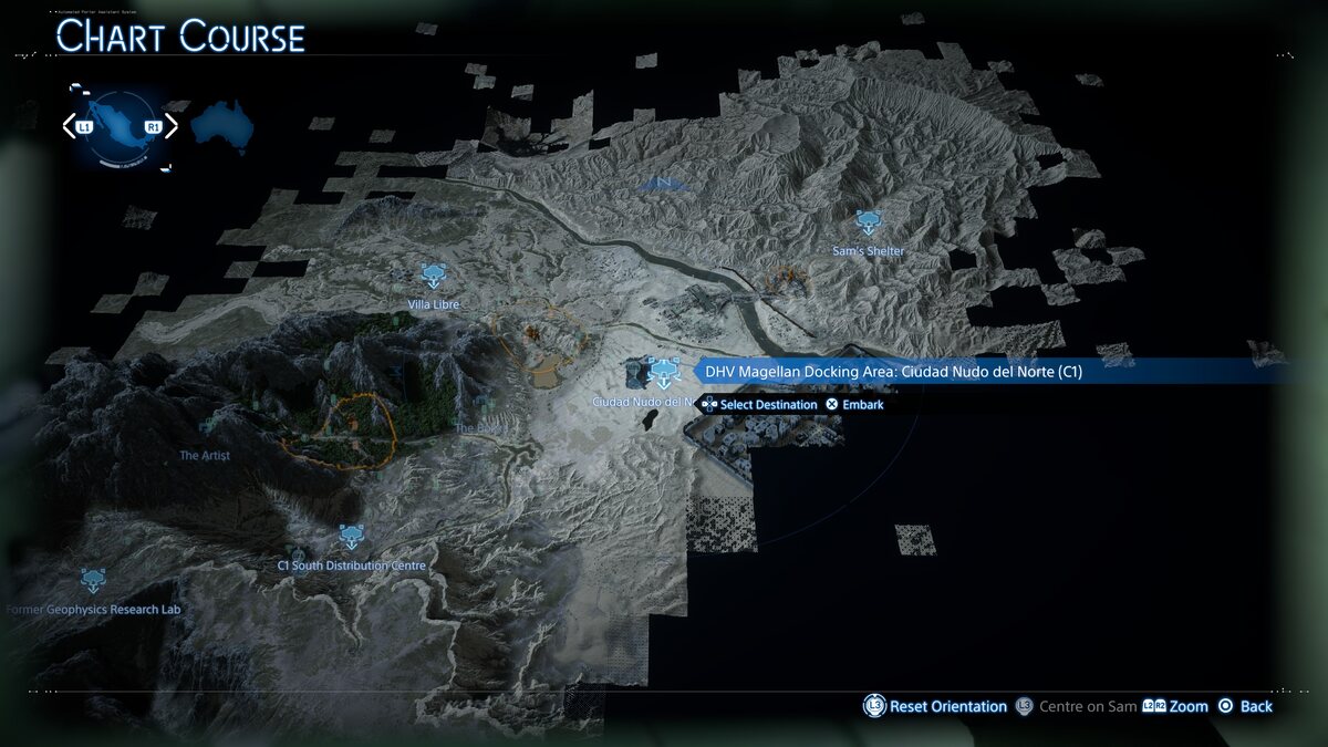 Death Stranding 2 fast travel: fast travel Chart Course screen.