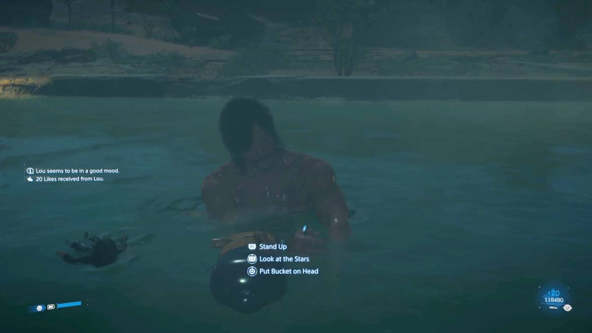 Death Stranding 2 fast travel: Sam in a Hot Spring.
