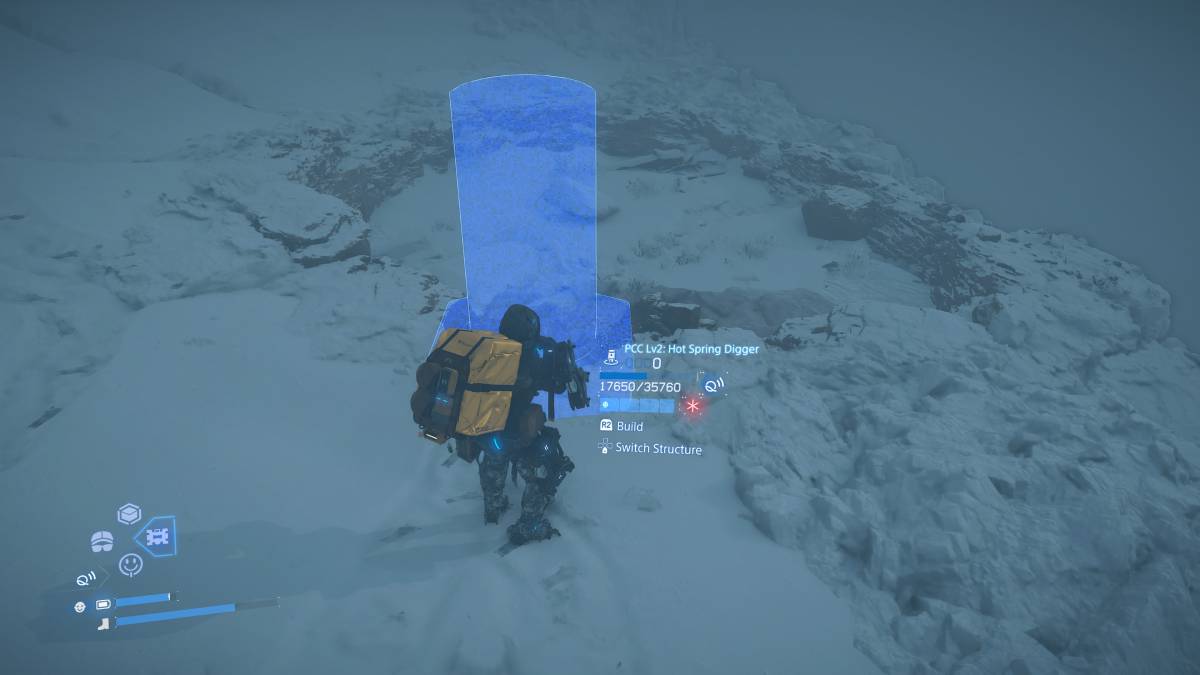 Death Stranding 2 Hot Springs: Sam using a Hot Spring Digger.