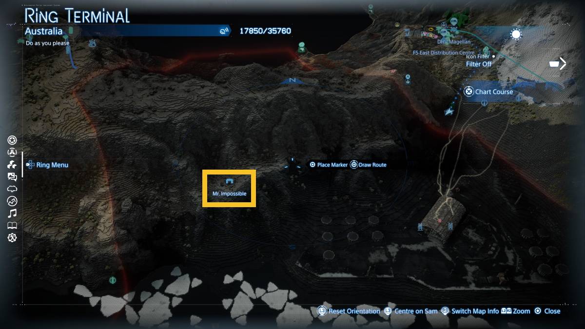 Death Stranding 2 Mr. Impossible Sub Order 123 Chiral Sculptures: Mr. Impossible facility on the map.