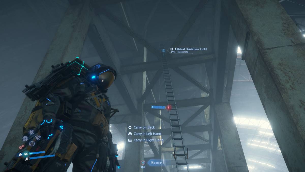 Death Stranding 2 Mr. Impossible Sub Order 123 Chiral Sculptures: cargo in the Mech Factory.