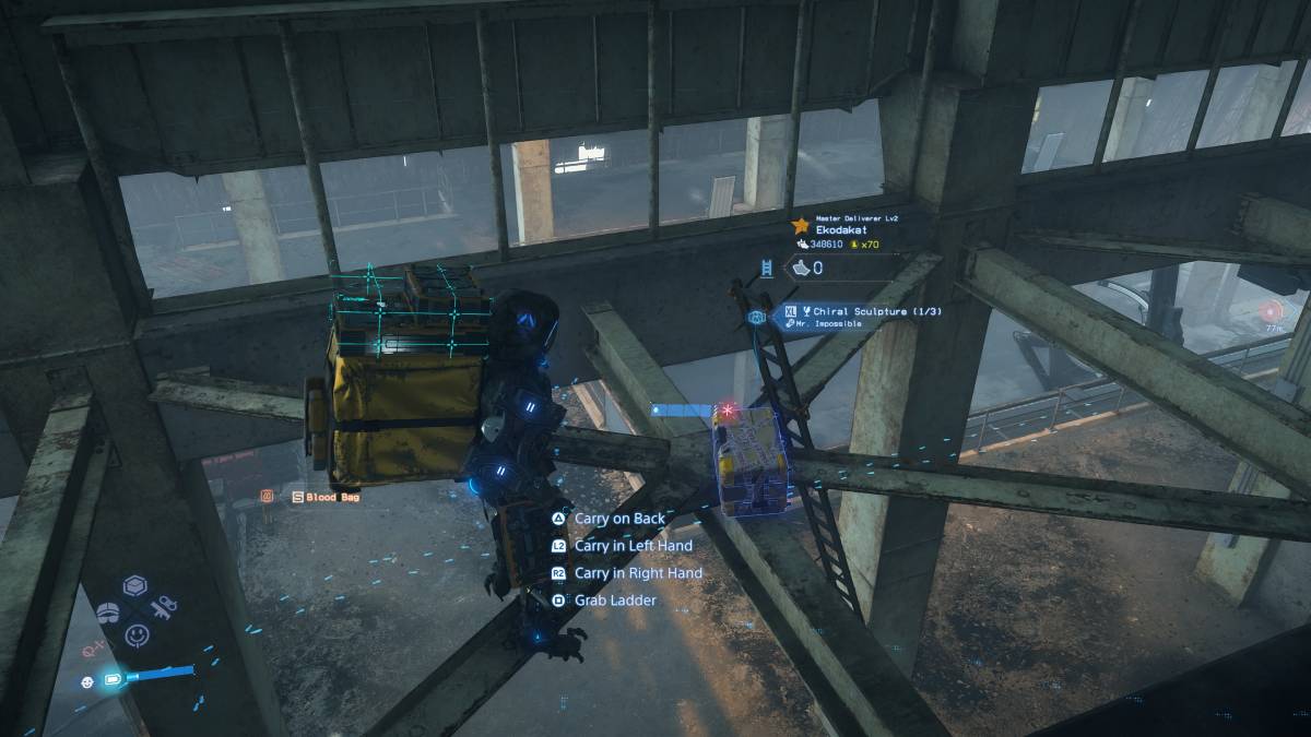 Death Stranding 2 Mr. Impossible Sub Order 123 Chiral Sculptures: cargo in the Mech Factory.