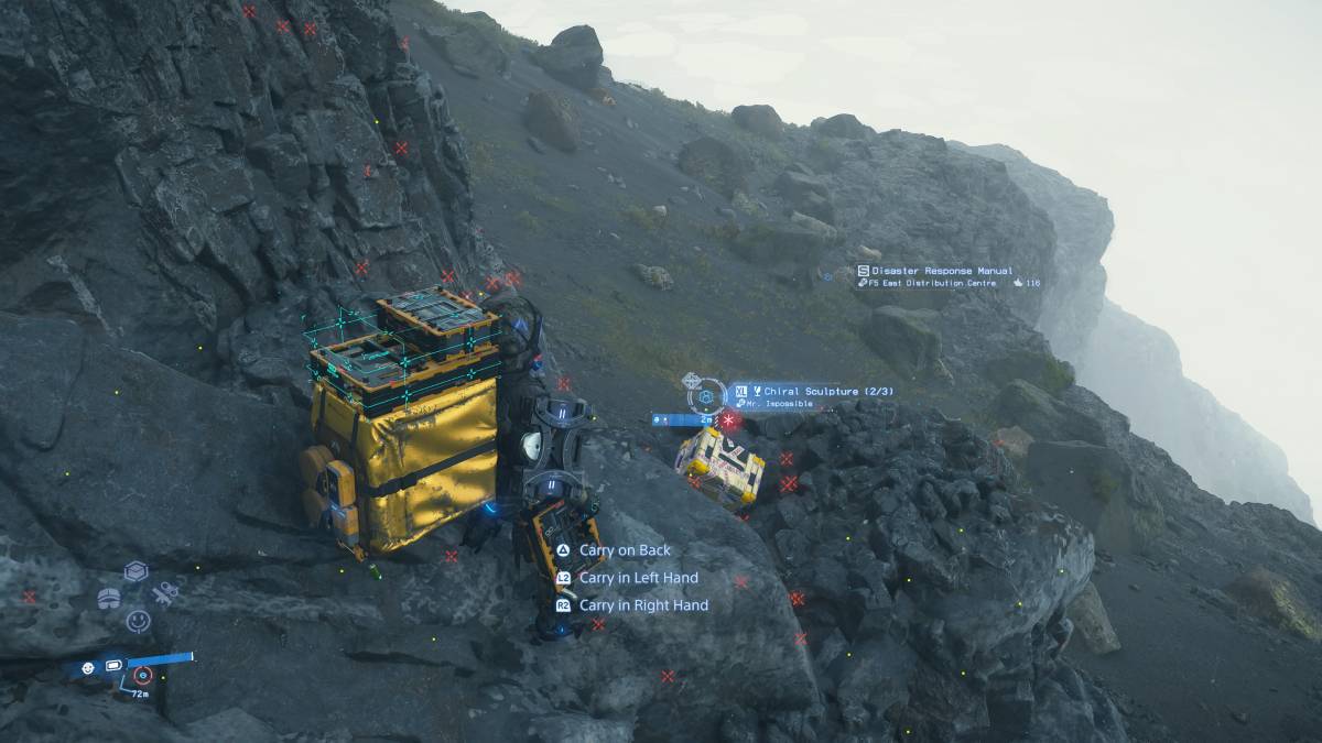 Death Stranding 2 Mr. Impossible Sub Order 123 Chiral Sculptures: cargo on a mountain side.
