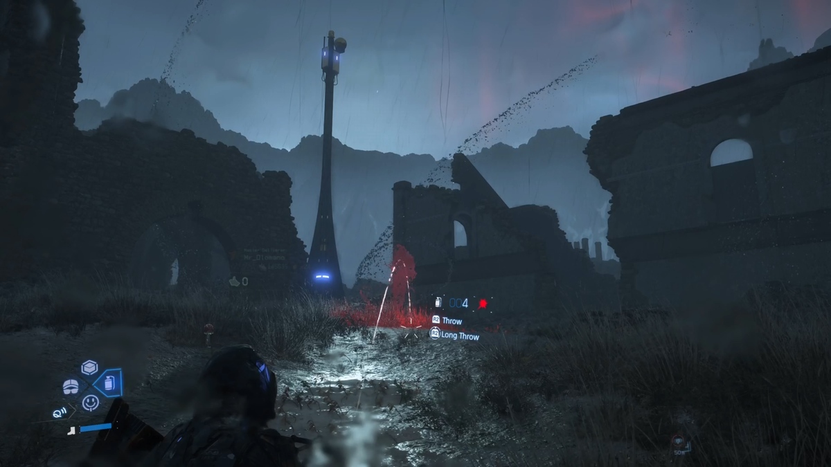 Death Stranding 2 review: Sam throwing a grenade at a BT.