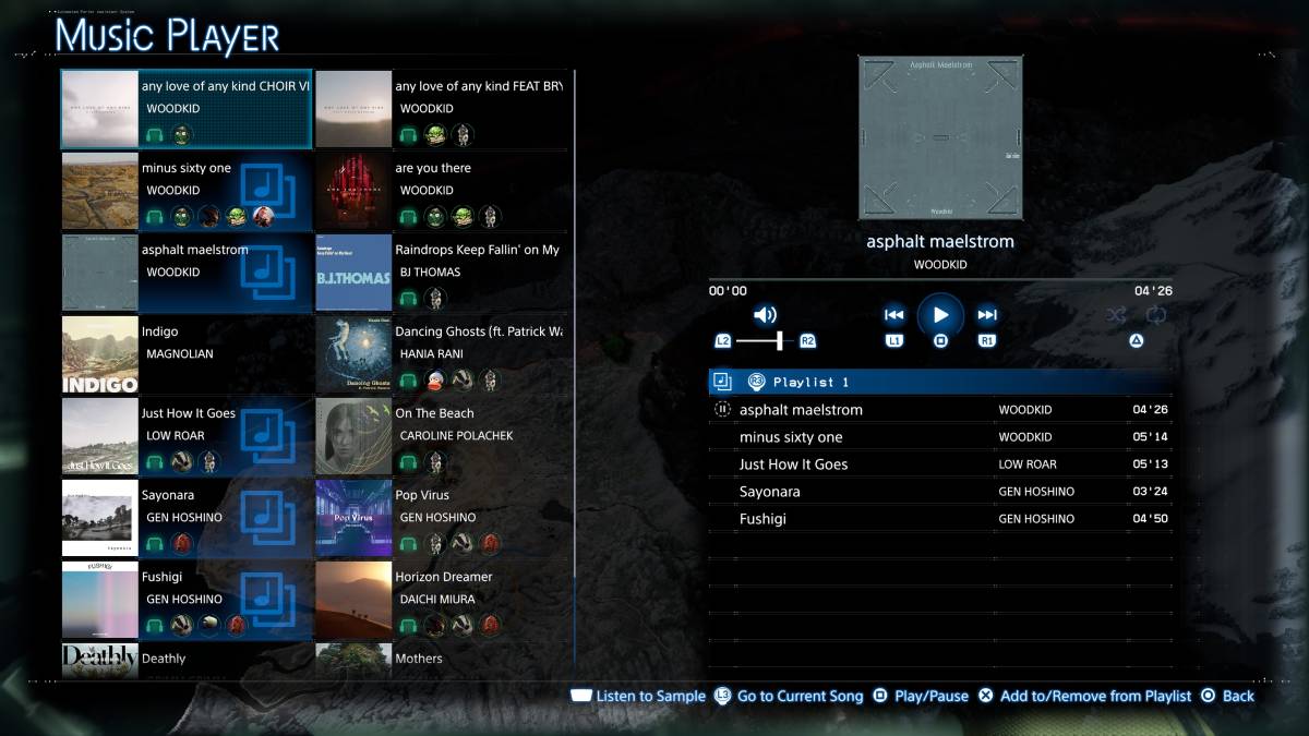 Death Stranding 2 song list music player: Music Player.