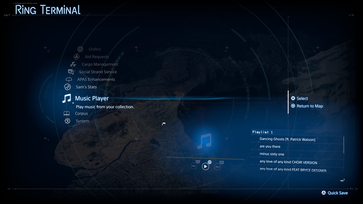 Death Stranding 2 song list music player: Music Player.
