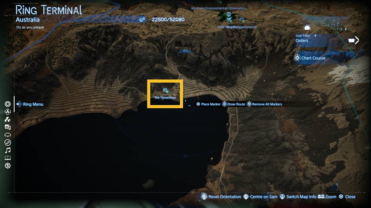 Death Stranding 2 The Fisherman location: The Fisherman marked on the map.