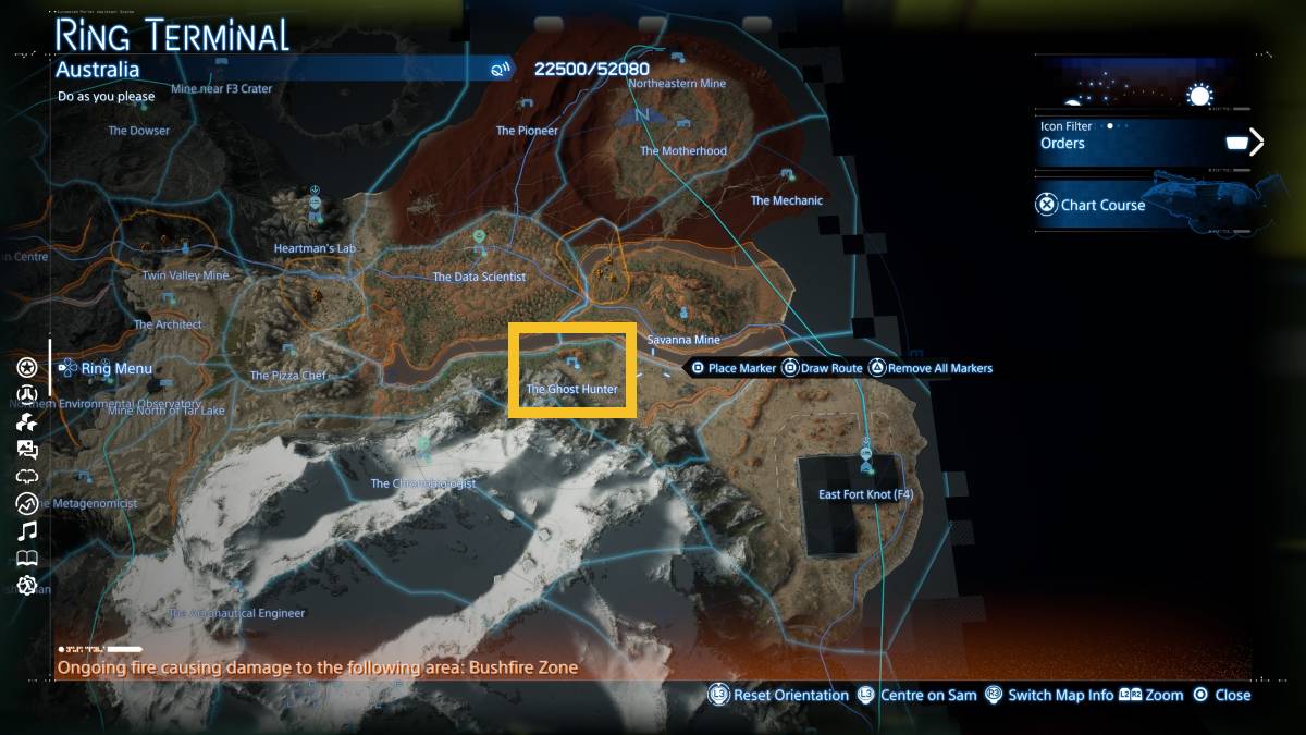 Death Stranding 2 The Ghost Hunter location: The Ghost Hunter shelter marked on the map.