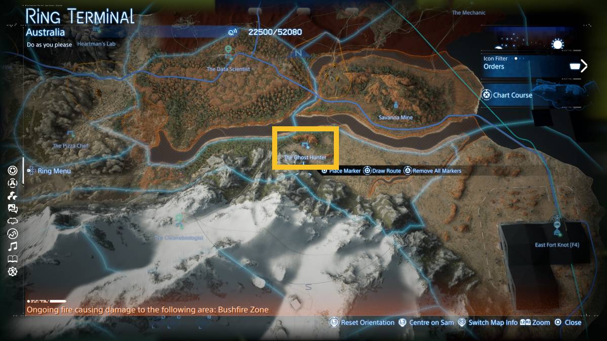 Death Stranding 2 The Ghost Hunter location: The Ghost Hunter shelter marked on the map.