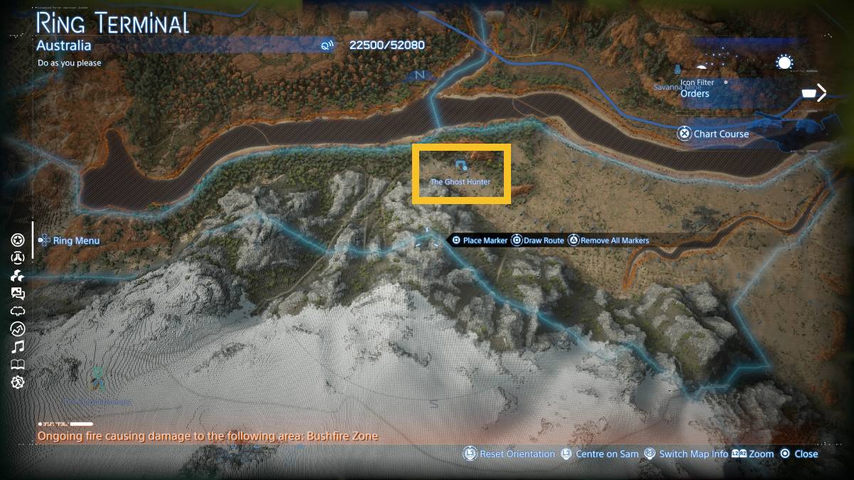 Death Stranding 2 The Ghost Hunter location: The Ghost Hunter shelter marked on the map.