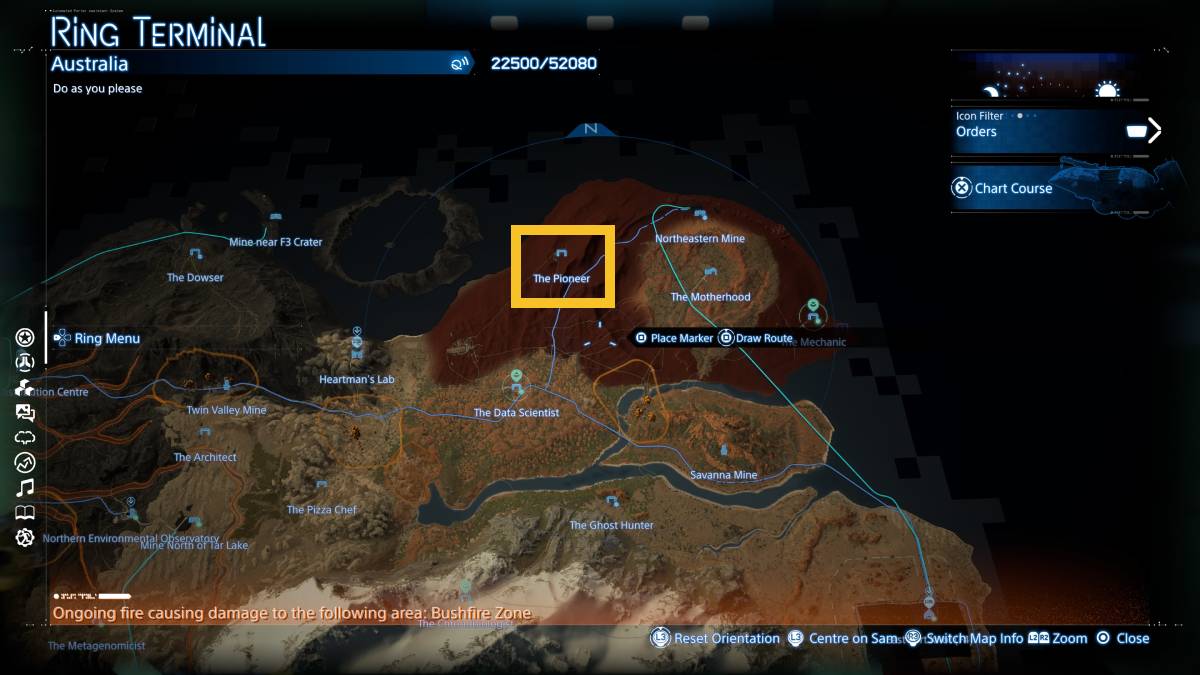 Death Stranding 2 The Pioneer location: The Pioneer marked on the map.