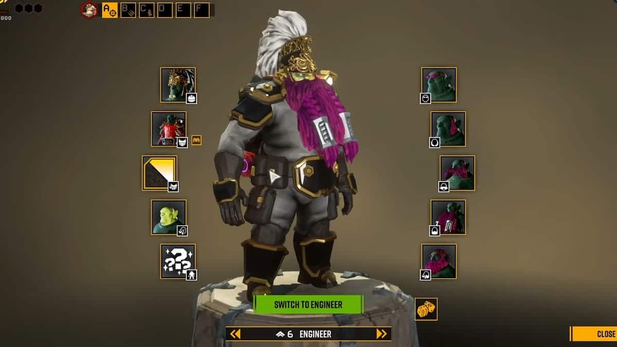A screenshot of a deep rock galactic character in a free to play video game.