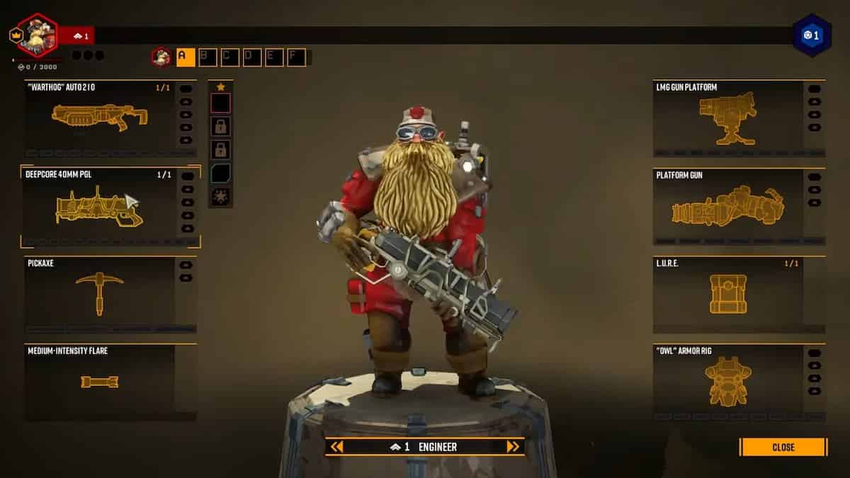 The Engineer in Deep Rock Galactic standing in the menus.