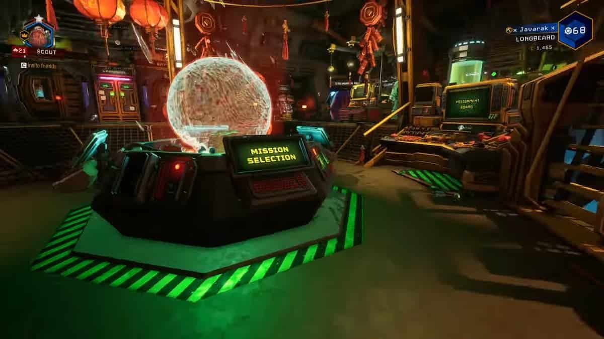 An image of a game room with a green screen featuring Deep Rock Galactic gameplay.