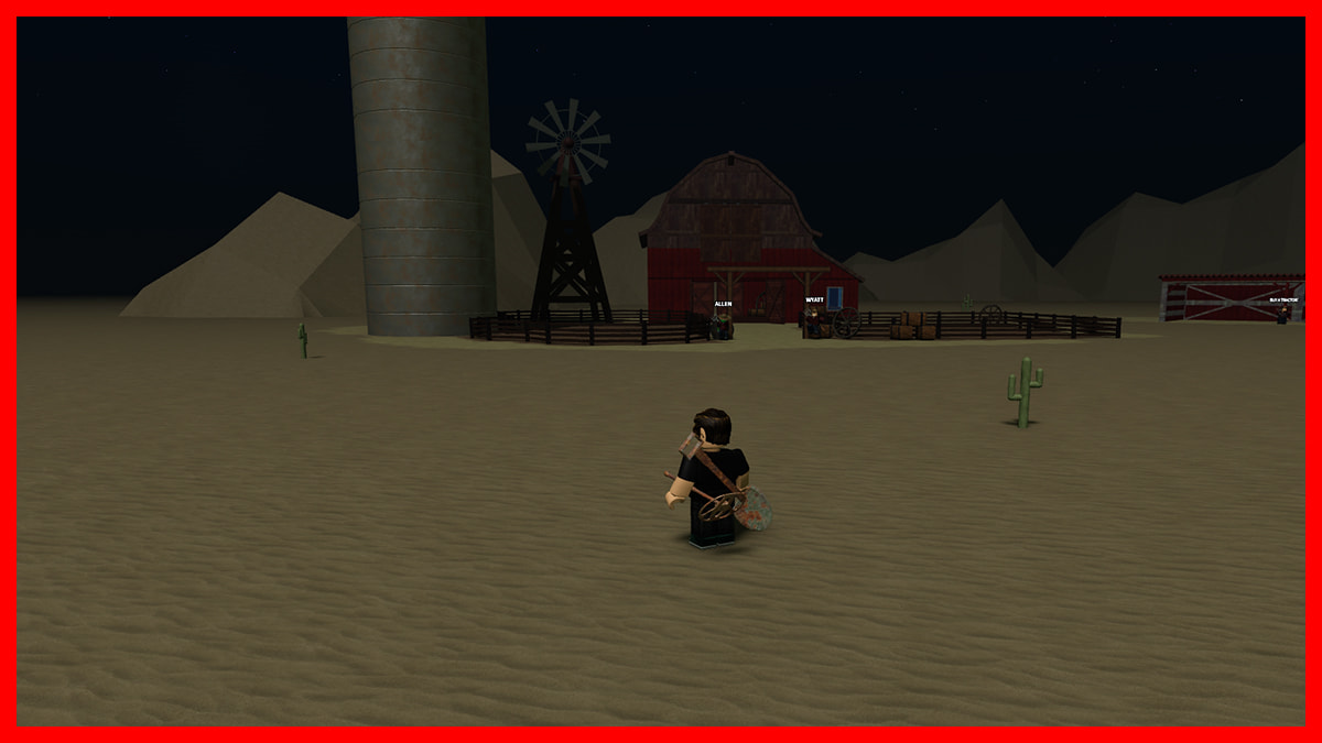 Image of the character heading off to dig in Desert Detectors game on Roblox.