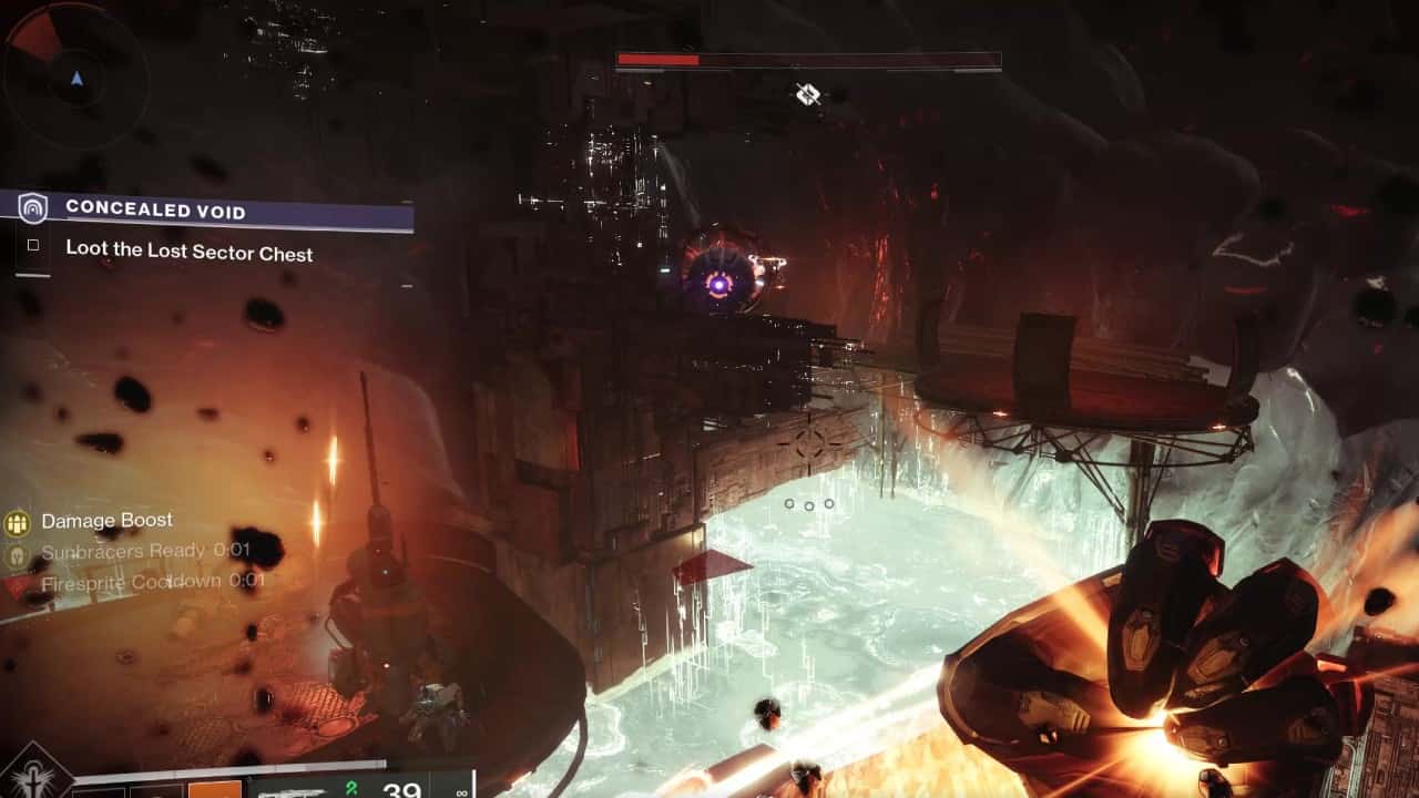 Destiny 2 Lost Sector today: A Guardian charges a Solar grenade while fighting a Barrier Servitor in a lost sector.