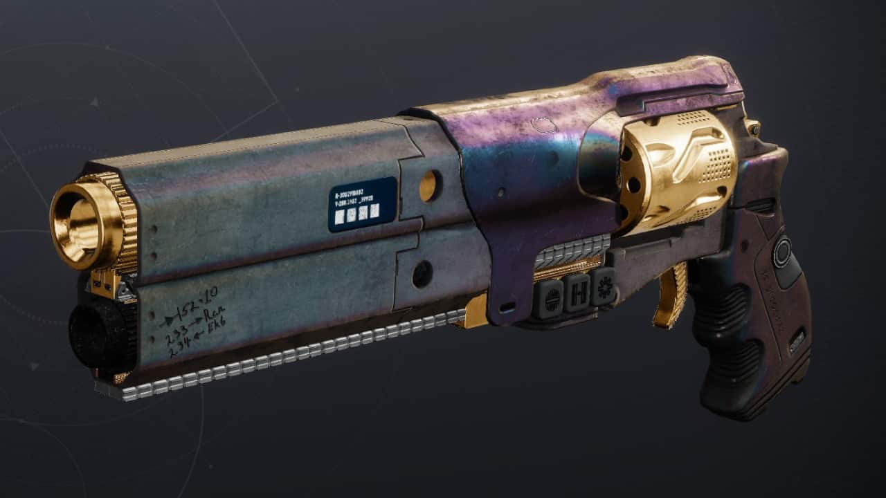Destiny 2 Season 22 release date: The Warden's Law hand cannon in menu, with a shader equipped.
