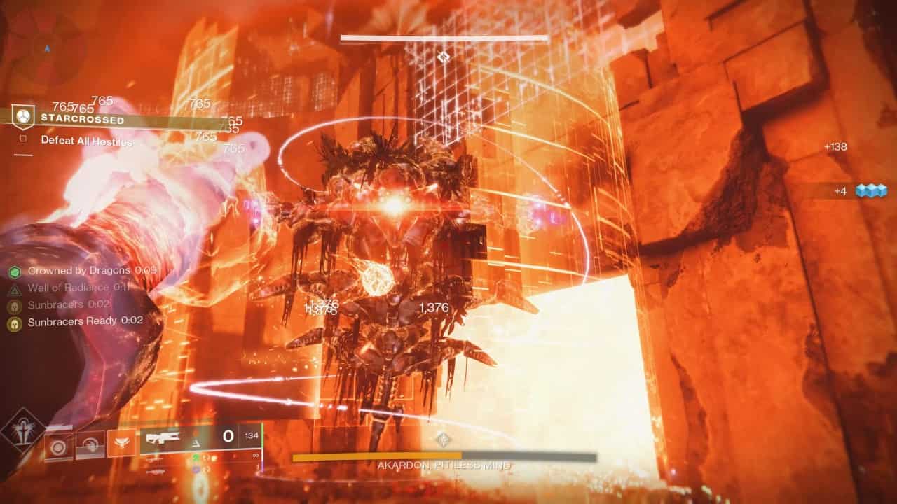 Destiny 2 Starcrossed exotic mission guide and hidden chest location: A Guardian throws a grenade into the final boss of the mission.