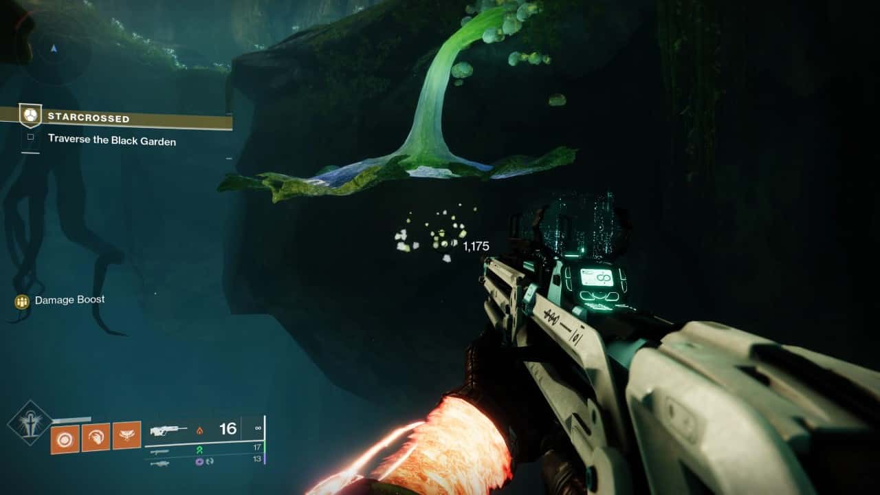 Destiny 2 Starcrossed exotic mission guide and hidden chest location: Shooting the interactable plant in the jumping section.