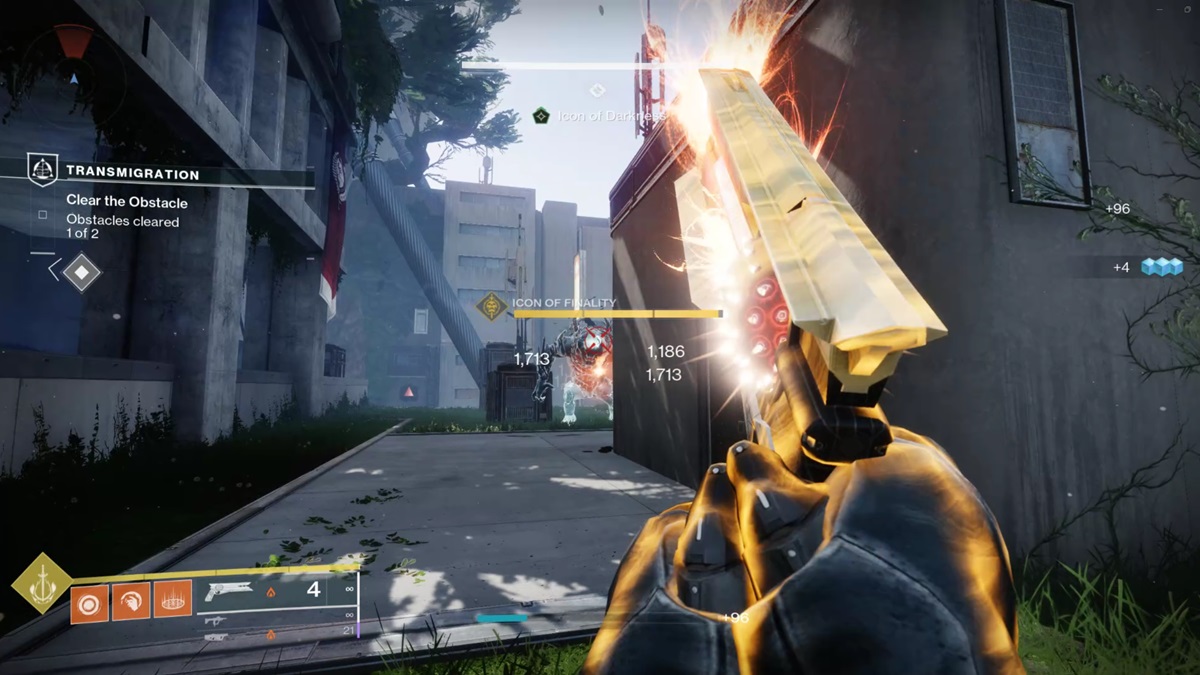 A player fights the Icon of Finality boss with a hand cannon.