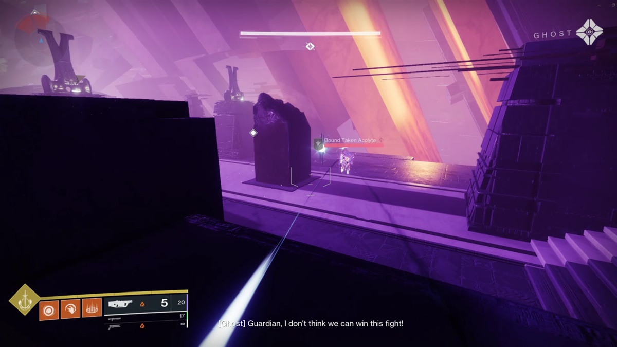 A player meets an enemy with a pink health bar in the game.