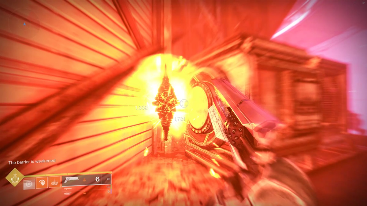 A player shoots a lock shaped like a shard of darkness in the game.