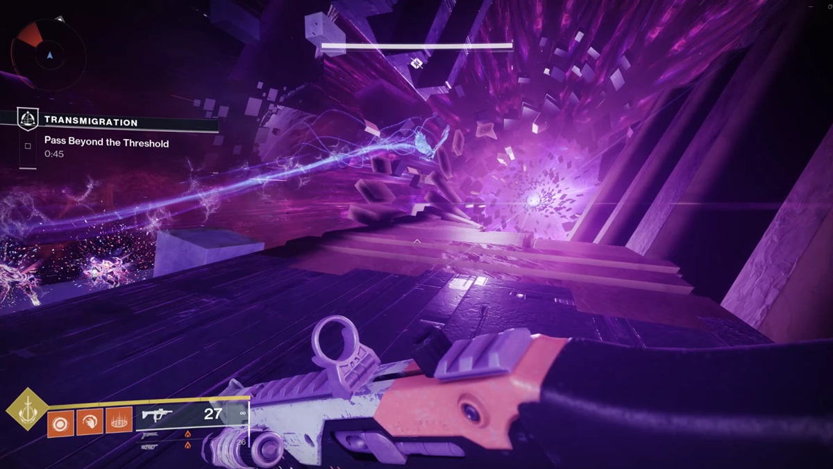 A player makes their way to a portal on a time limit.