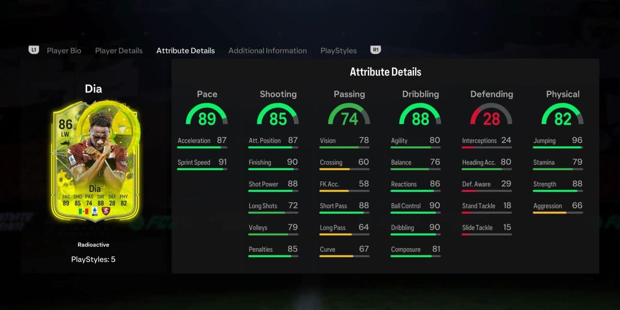 dia radioactive player profile fc 24