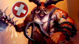 Diablo 4 The Butcher standing next to a windows crash error icon