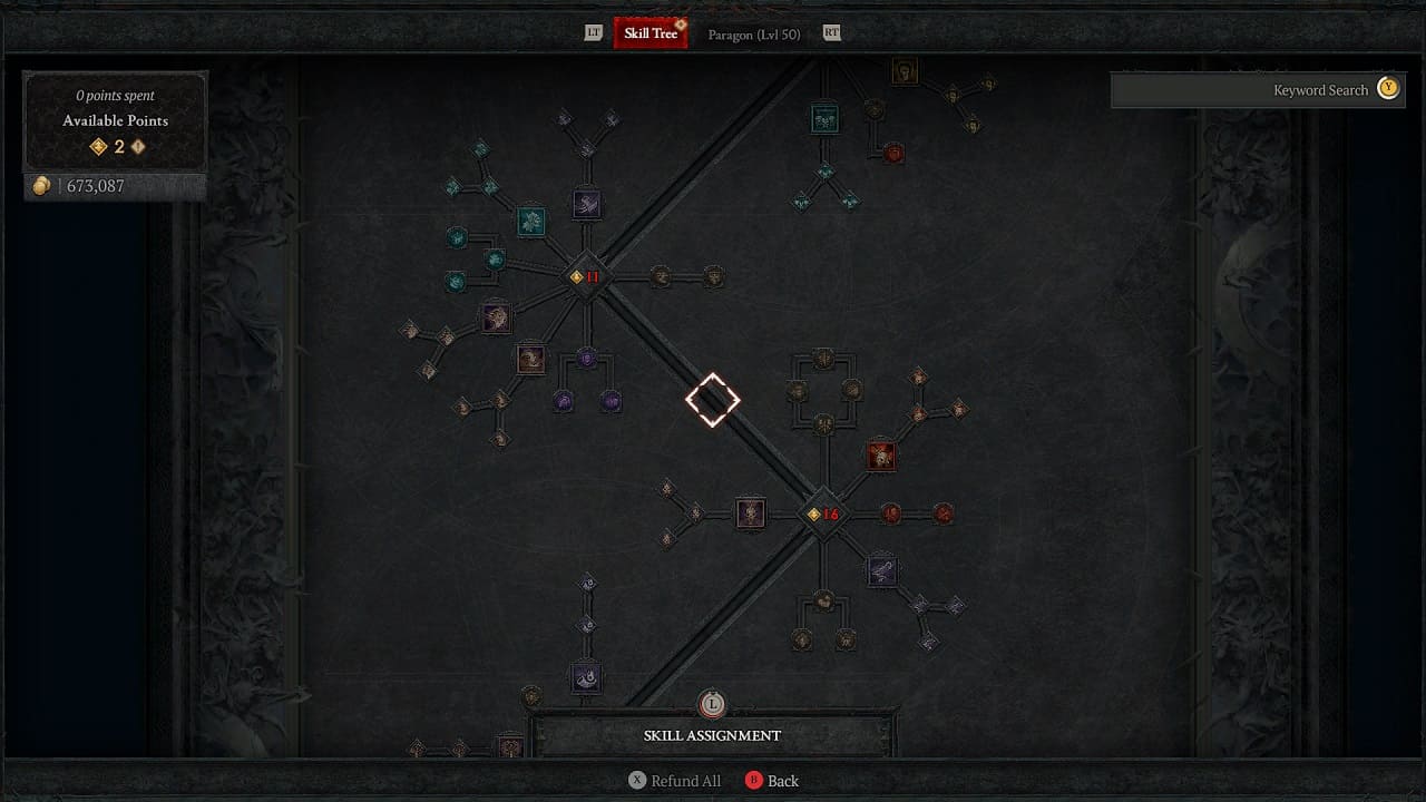 Diablo 4 Barbarian skill tree: An image of the barbarian's skill tree with brawling and weapon mastery skills displayed.