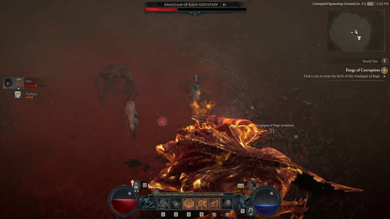 Diablo 4 bosses: The player fighting the Amalgam of Rage boss.
