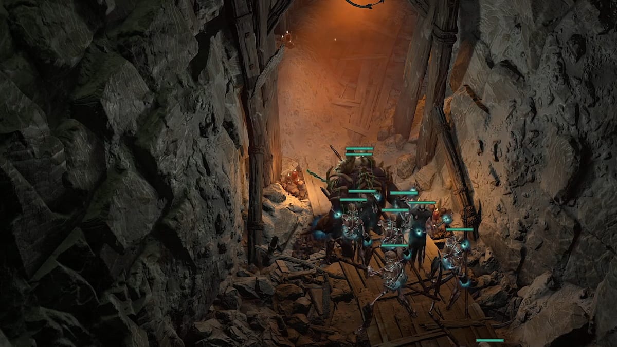 A Diablo 4 player enters a dungeon for loot.