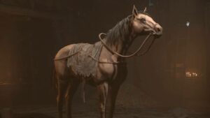How to get a mount in Diablo 4 Season 1: A brown horse standing in a stable.