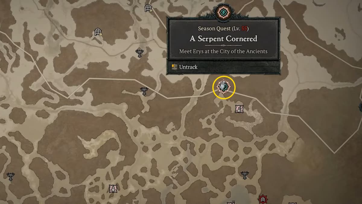 The City of the Ancients on the Diablo 4 map.