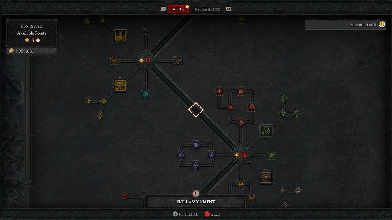 Diablo 4 Necromancer Skill tree - An image of the Necromancer's skill tree with Corruption and Summoning skills displayed.