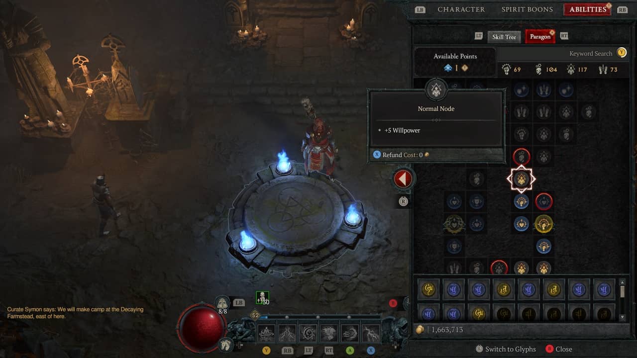 Diablo 4 reset paragon board: An image of the paragon board in the game.