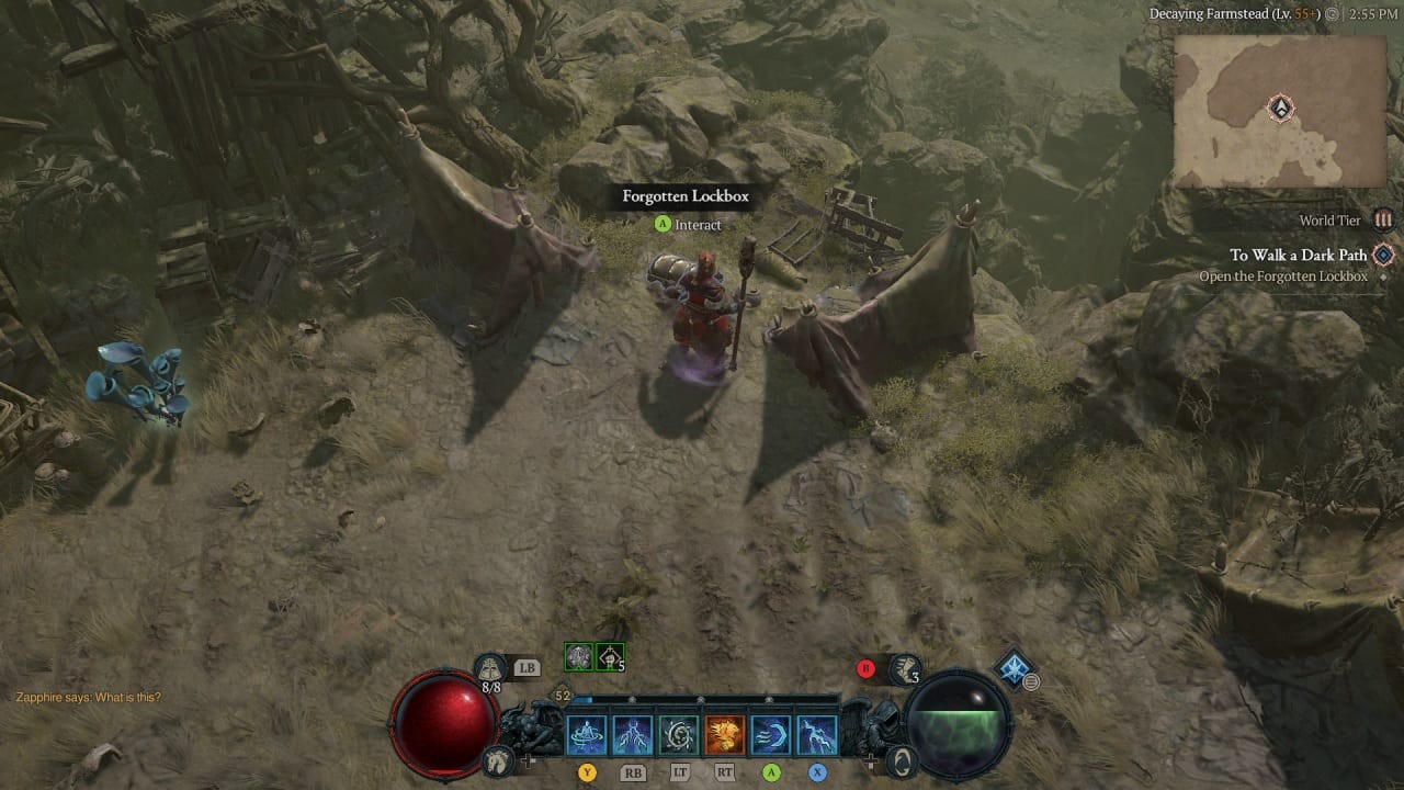 Diablo 4 Season 2 how to prepare: An image of the character standing next to a chest.