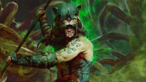 Diablo 4 Spiritborn concept art showing the class fighting through a haunted forest