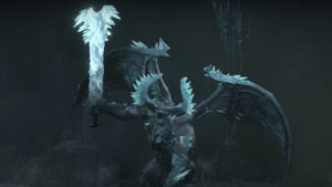 An image of The Beast in the Ice wielding an ice sword.