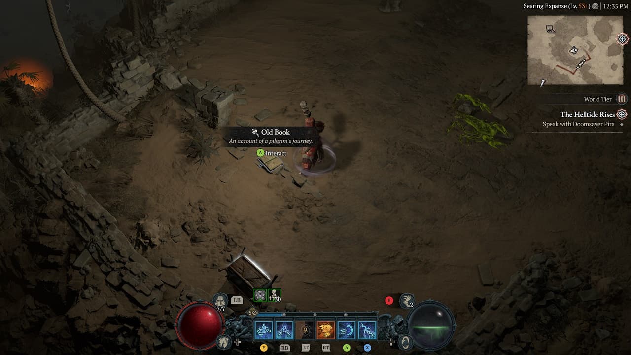 Diablo 4 The Pilgrim's Footsteps quest walkthrough: An image of an old book that starts The Pilgrim's Footsteps quest.
