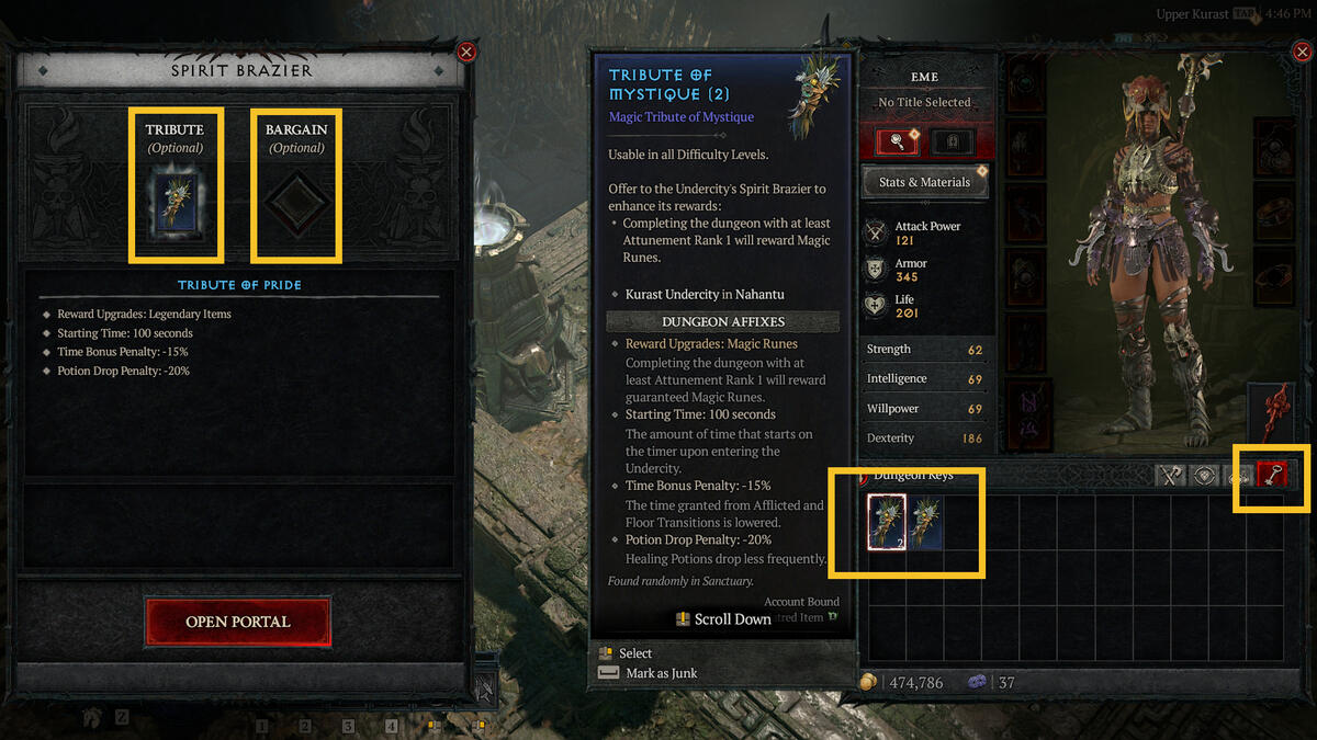 Diablo 4 Vessel of Hatred Kurast Undercity: Tributes and Bargains window.