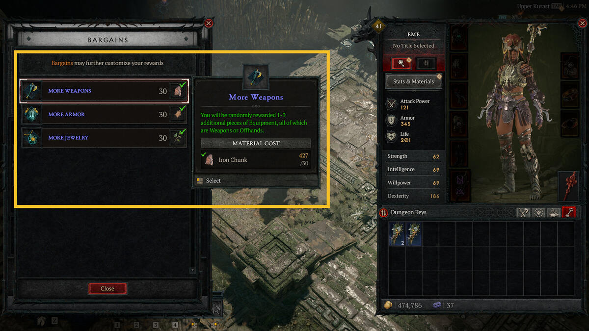 Diablo 4 Vessel of Hatred Kurast Undercity: Bargain select menu.
