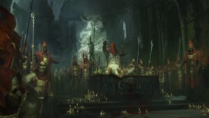 Diablo 4 Dungeons: An image of Diablo 4's cultists around a table.