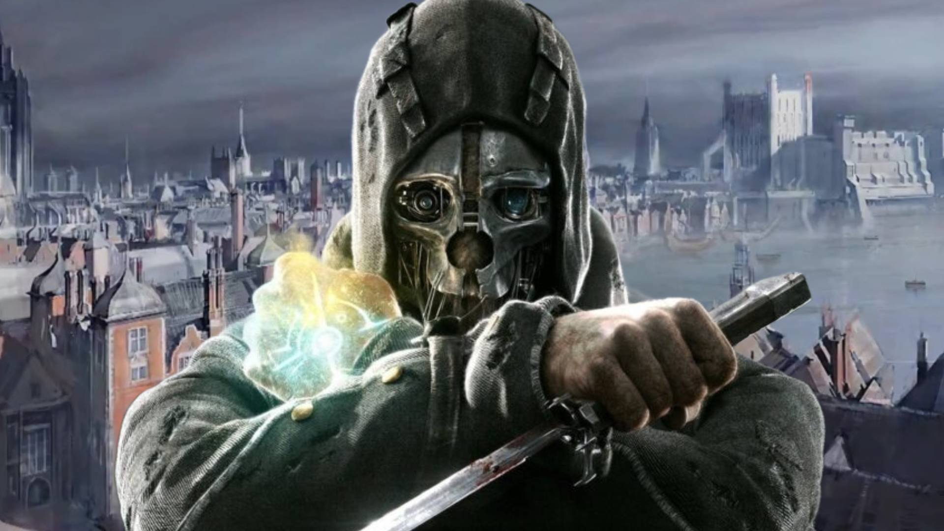 Dishonored Arlo in front of a city