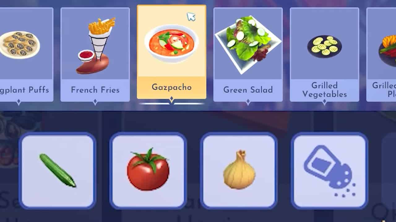 A screenshot of the recipes in Disney Dreamlight Valley.