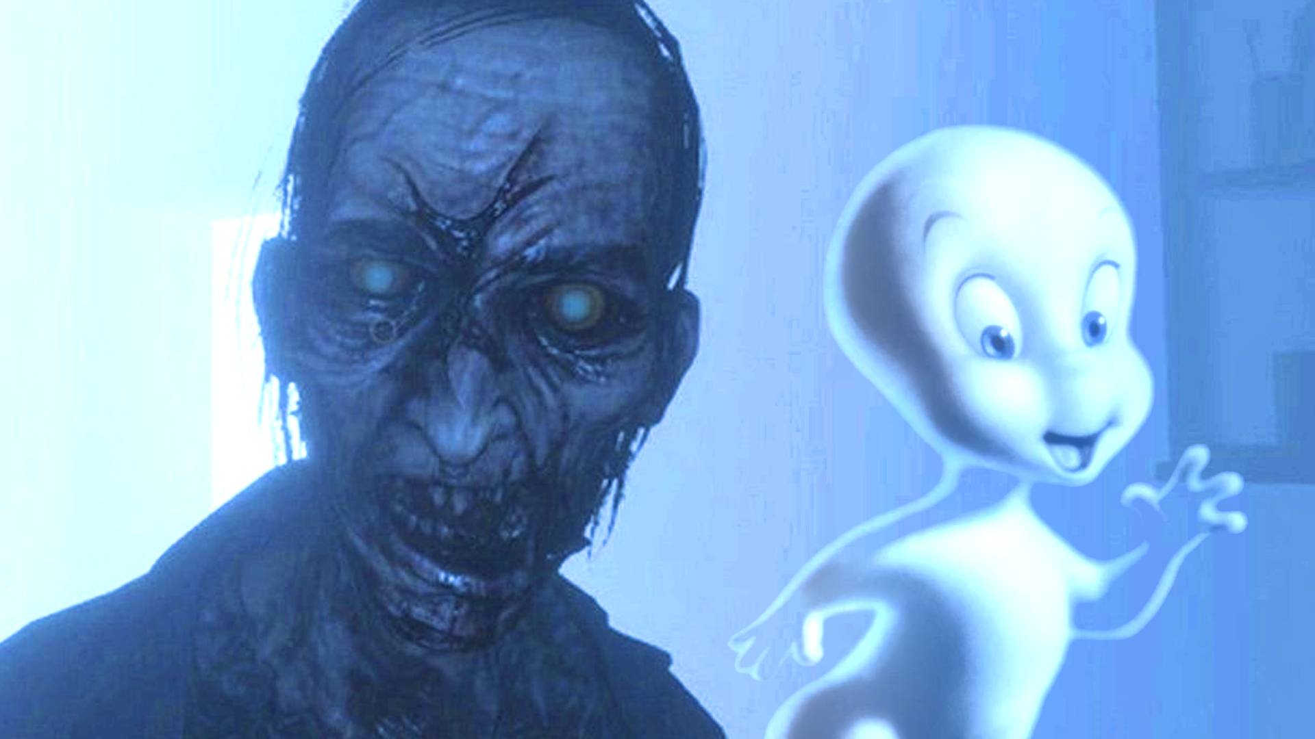 A Phasmophobia ghost standing next to a very happy Casper