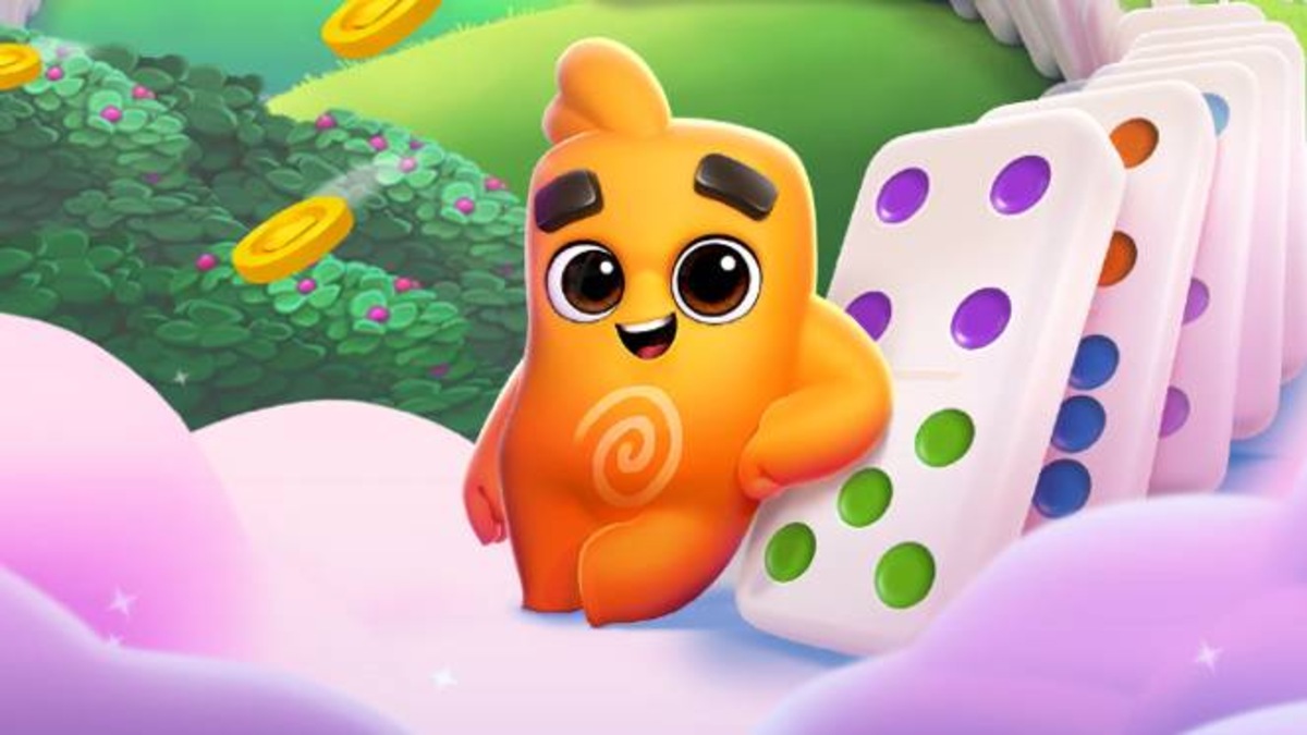 Domino Dreams free coins links: orange character leaning on dominoes.
